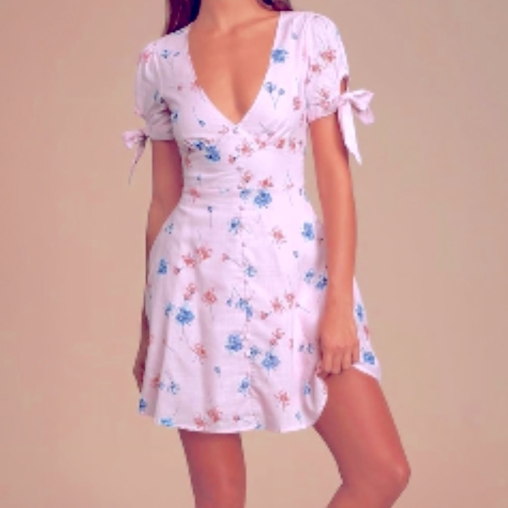 LULU'S Lilly Light Pink Floral Tie Sleeve Dress NWT S LG - Picture 2 of 15